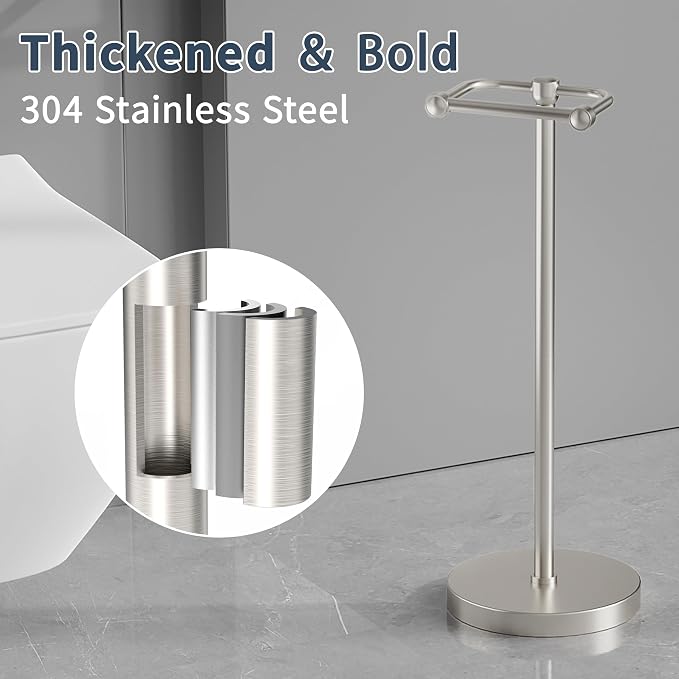 Toilet Paper Holder Stand, Post Pivoting Design Free Standing Toilet Paper - Image 5
