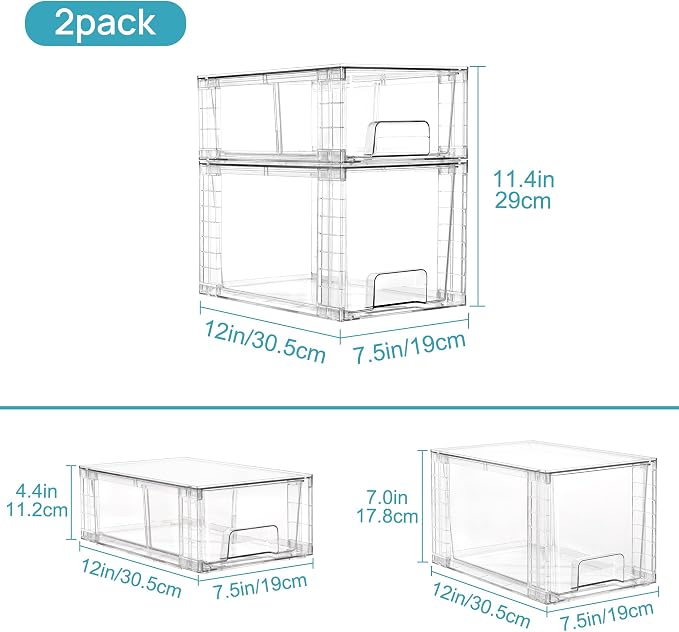 Vtopmart 6 Pack Clear Stackable Storage Drawers, Plastic Drawers - Image 3