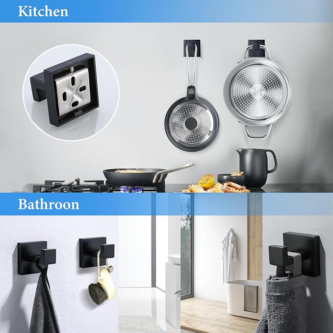 TNOMS 6-Piece Black Bathroom Hardware Set 23.6 Inch Towel Bar Set Double Towel - Image 5