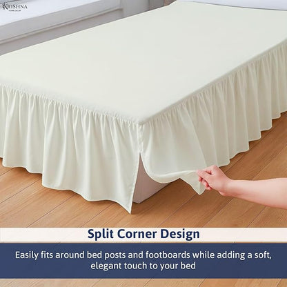 KRISHNA Ruffled Bed Skirt with Split Corners King, 100% Microfiber Hotel Quality, 10 Inch Drop Dust Ruffle Gathered Bedskirt with Platform, 78" x 80", Ivory