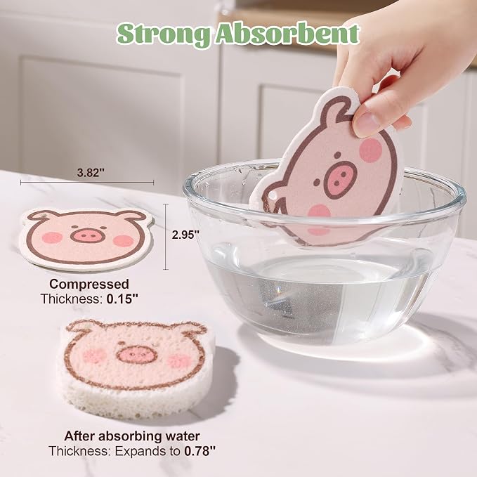 JOYMOOP Kitchen Sponge for Washing Dishes, 4 Pack Cartoon Cellulose Sponges for - Image 3