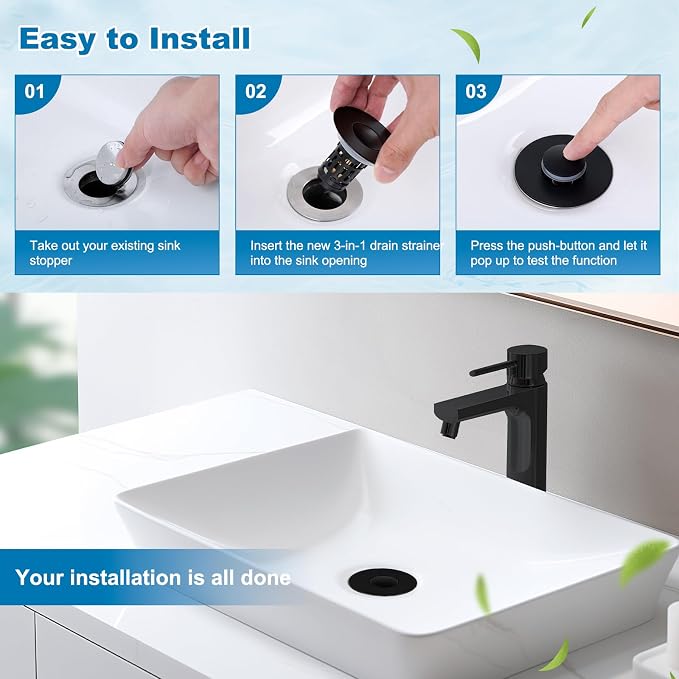 Hibbent Universal Bathroom Sink Drain Strainer, Upgraded 3 in 1 Pop Up Stopper - Image 9