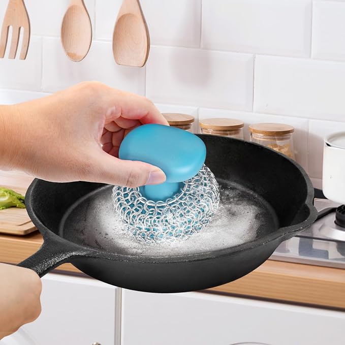 Cast Iron Scrubber | Dish Scrub Brush | 316 Cast Iron Cleaner Chainmail Scrubber - Image 2