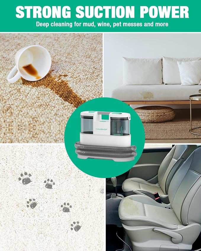 HAUSHOF Portable Carpet Spot and Upholstery Cleaner, 12Kpa Lightweight Deep - Image 7