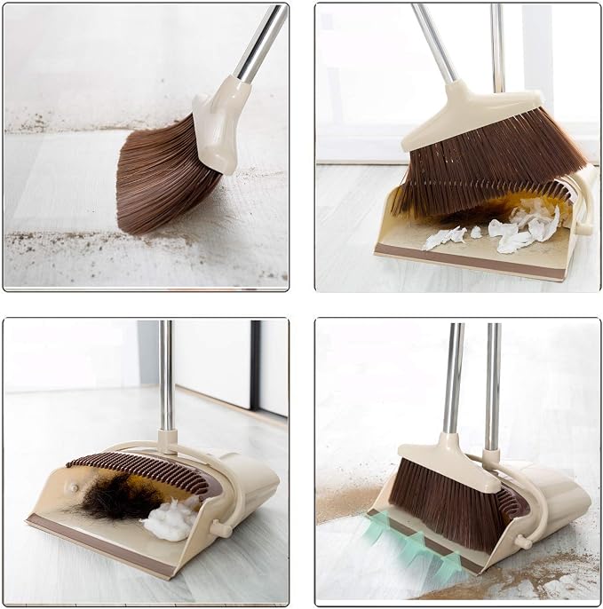 Broom and Dustpan Set Upright Self-Cleaning Sweeping Standing Set Use - Image 2