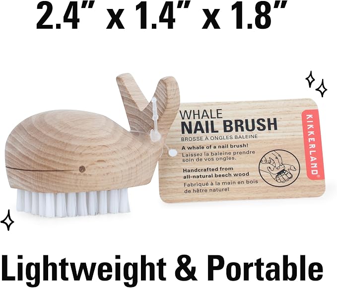 Kikkerland Hand-Crafted Multi-Purpose Beechwood Whale Scrub Brush – Supplies - Image 3