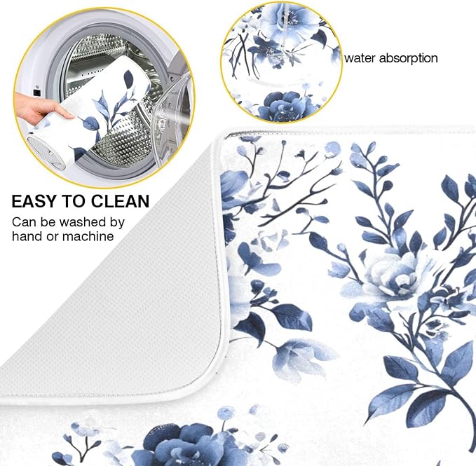 Blue White Porcelain Flower Dish Drying Mat - Image 4
