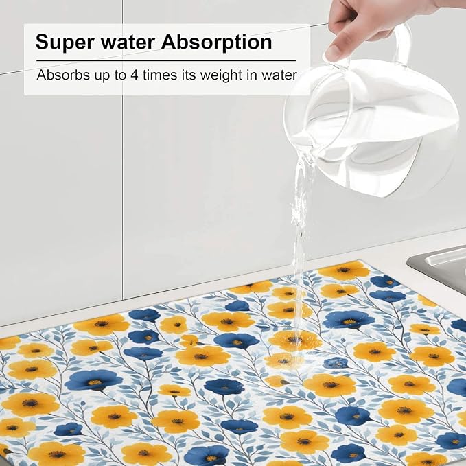 Blue Yellow Floral Dish Drying Mats - Image 4