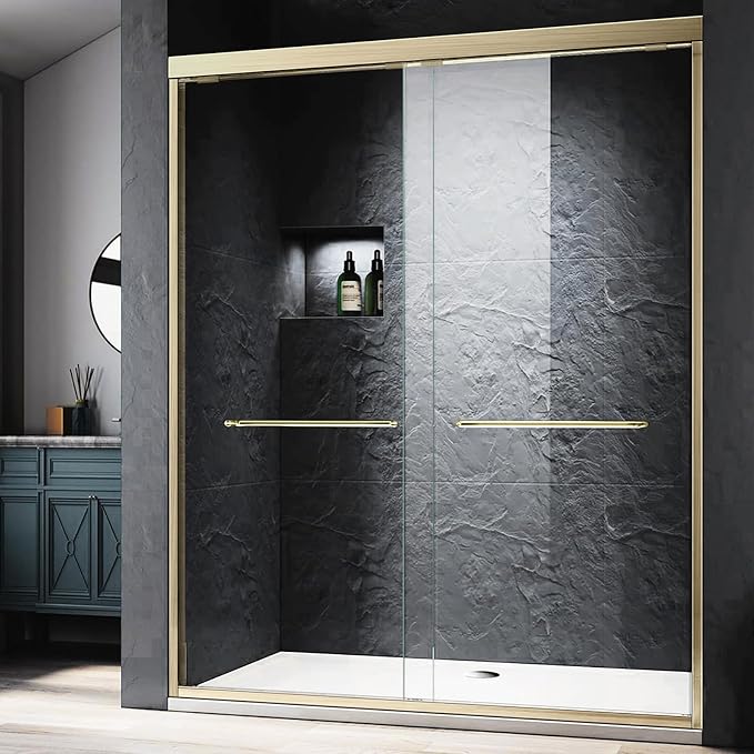 Glass Shower Door, 56-60'' W x 72''H Bypass Sliding Door Semi-Frameless Shower by Glazenclos