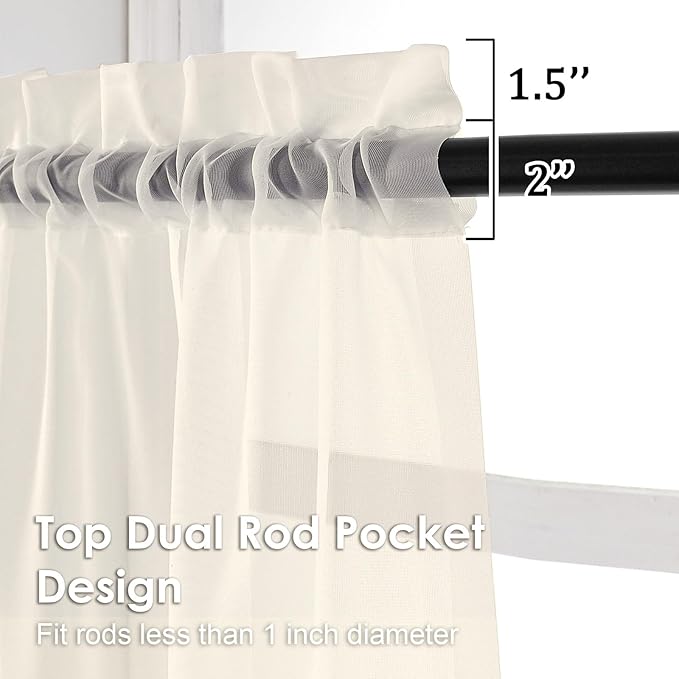 OVZME Cream Sheer Curtains 108 Inches Long 2 Panels - Soft Light Filtering Window Sheer Panels for Living Room/Bedroom, Top Dual Rod Pocket, 1 Pair, Each 42Wx108L Inches