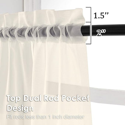 OVZME Cream Sheer Curtains 108 Inches Long 2 Panels - Soft Light Filtering Window Sheer Panels for Living Room/Bedroom, Top Dual Rod Pocket, 1 Pair, Each 42Wx108L Inches