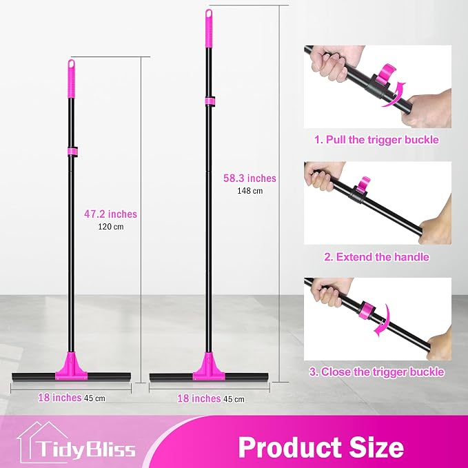 Floor Squeegee Heavy Duty with 58.3 inches Long Handle, Rubber Foam Water - Image 3