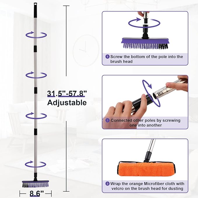 Grout Cleaner Brush with Long Handle, V-Shaped Floor Scrub Brush Swivel Grout - Image 4