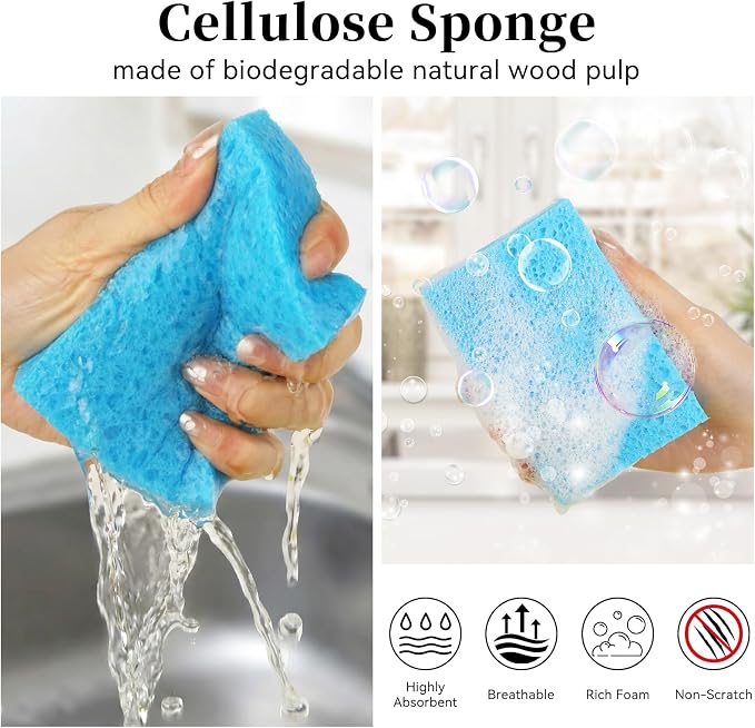 6 Pcs Kitchen Sponges for Dishes Cleaning, Non Scratch for Non Stick Cookware - Image 3