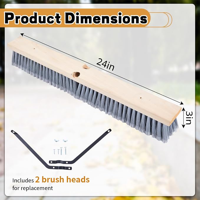 Maxdot 2 Pcs 24” Fine-Sweep Push Broom Head, Threaded Wood Block - Image 2