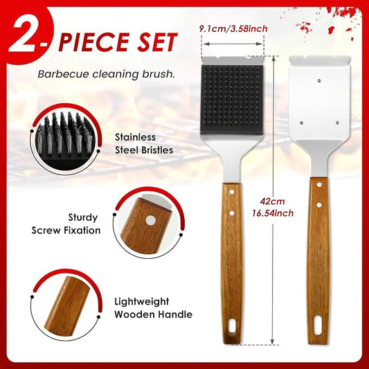 2Pcs Grill Cleaning Brush Set Ergonomic BBQ Brush and Scraper - Image 2