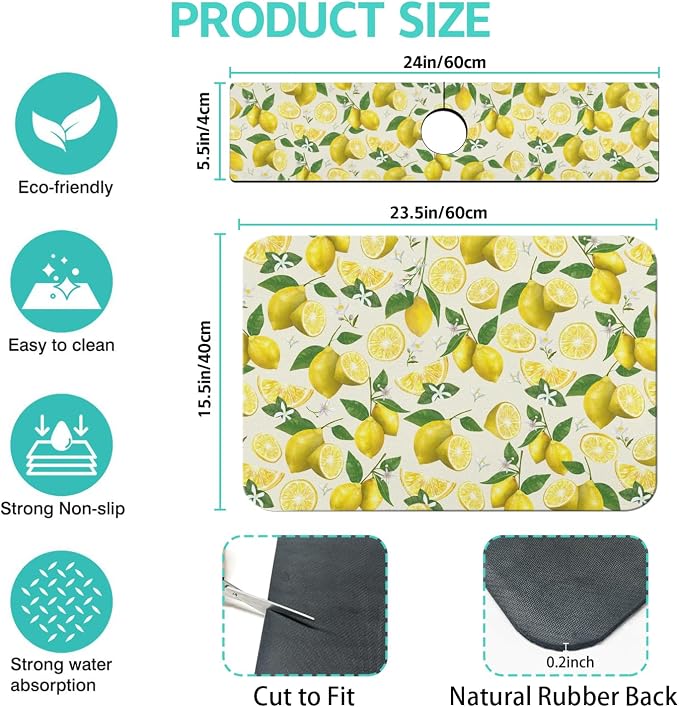 Dish Drying Mat for Kitchen Counter Matt, Super Absorbent Non-slip Rubber Backed - Image 2