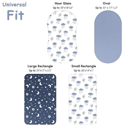 Yoofoss Bassinet Sheets for Baby,3-Pack Fitted Bassinet Sheets Set Compatible with Halo Bassinest Swivel Sleeper,Baby Delight,Angelbliss,Soft Breathable Bassinet Mattress Sheets(Blue+Cloud)