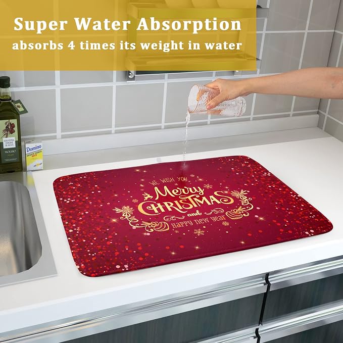 Merry Christmas Drying Mat for Kitchen Counter 18x24 Inch Christmas Dish Mat - Image 5