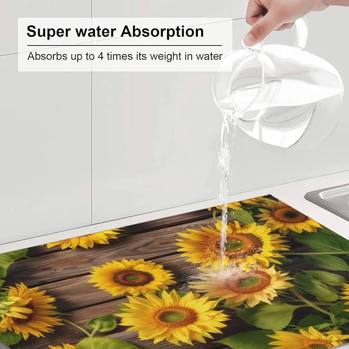 Sunflower Dish Drying Mat for Kitchen Counter Protector and Decoration Super - Image 7