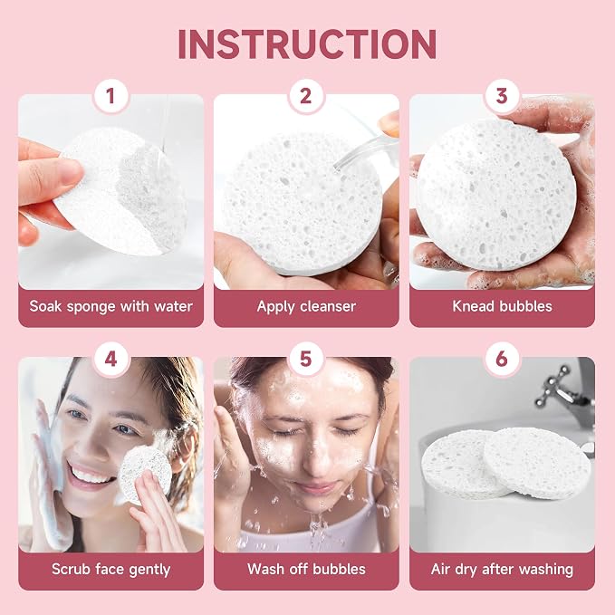 100 Count Compressed Facial Sponges 100% Natural Cellulose Eco-Friendly Makeup - Image 7
