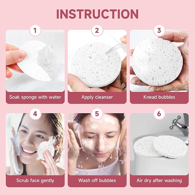 100 Count Compressed Facial Sponges 100% Natural Cellulose Eco-Friendly Makeup - Image 2