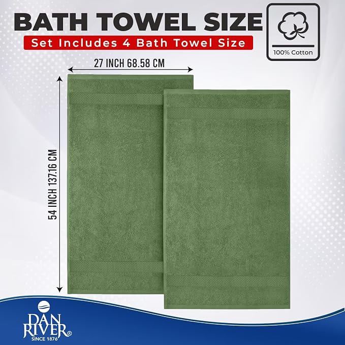 DAN RIVER Bath Towels Set of 4, 27 x 54 Inches, 100% Cotton, Larger & Lighter - Image 2