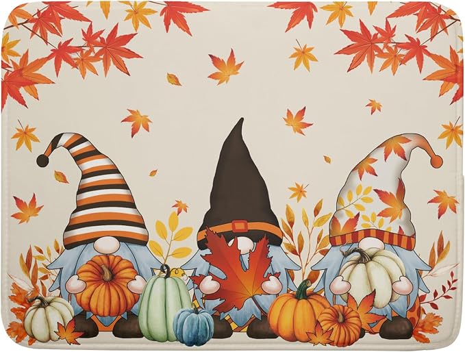 Fall Gnome Dish Drying Mat for Kitchen Counter Fall Pumpkin Dish Drying Mat by Kawani