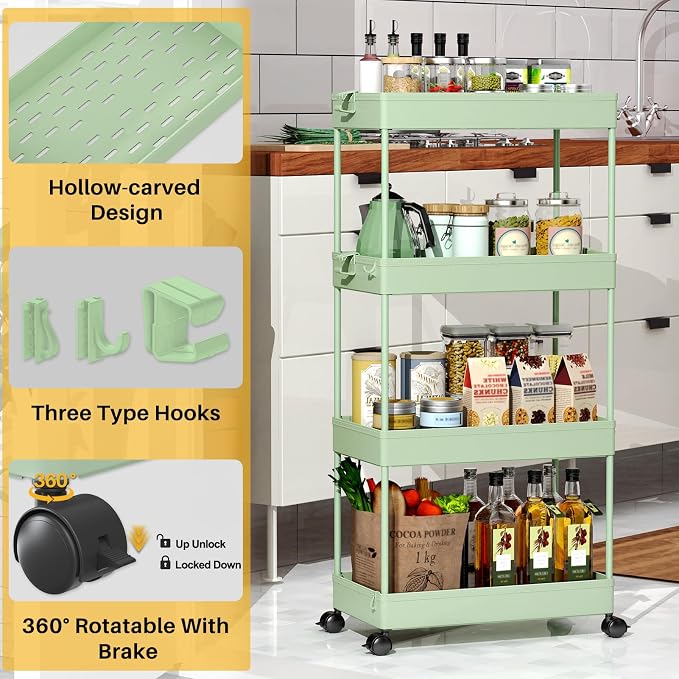 SPACEKEEPER Storage Cart 4-Tier, Bathroom Rolling Cart Utility Storage - Image 7