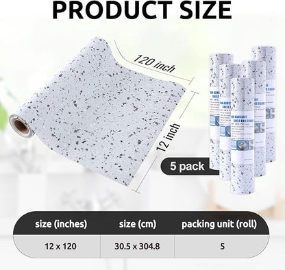RAY STAR 12X120 Inch Shelf Liner for Kitchen Cabinets, Non-Adhesive Cabinet Liner Washable, PVC Drawer Liner for Dresser Non-Slip Bathroom (Stone)(5 Roll)