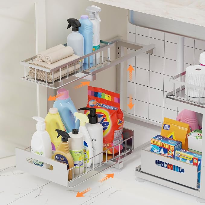 2 Pack Under Sink Organizer, 2-Tier Heavy Duty Metal Pull Out Cabinet Organizer by Toyear