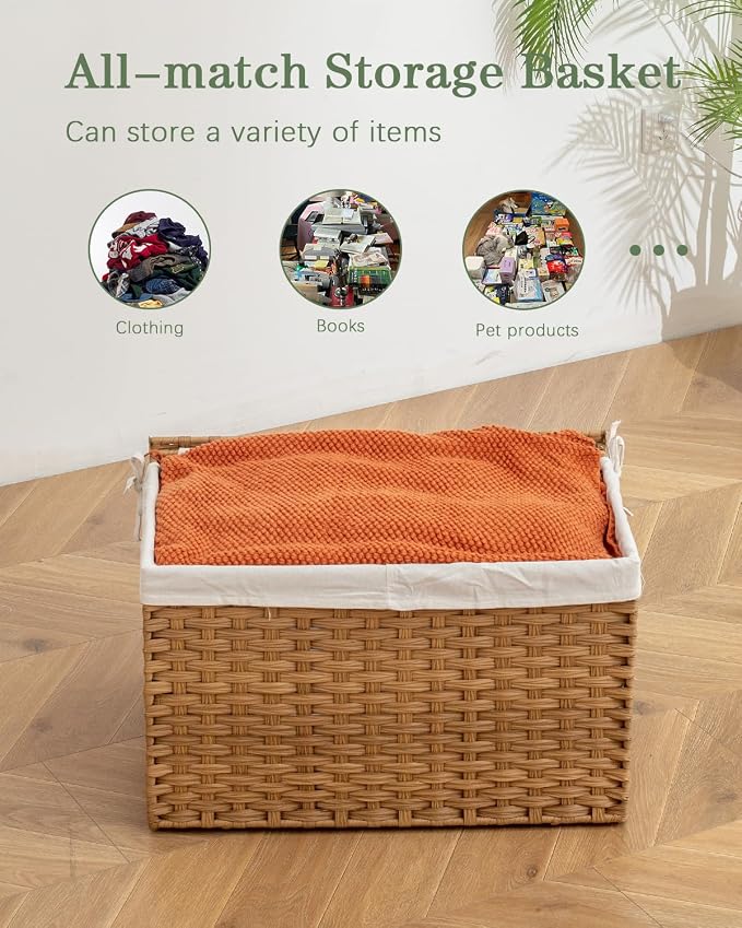 Storage Basket with Lid Rattan Woven Storage Baskets with 2 Separate Lids - Image 5