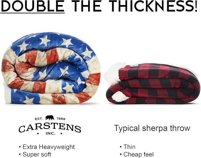 CARSTENS, INC. Wrangler Ultra Premium Super Soft Plush Sherpa Fleece Oversized Throw Blanket 54" x 68", Stars & Stripes