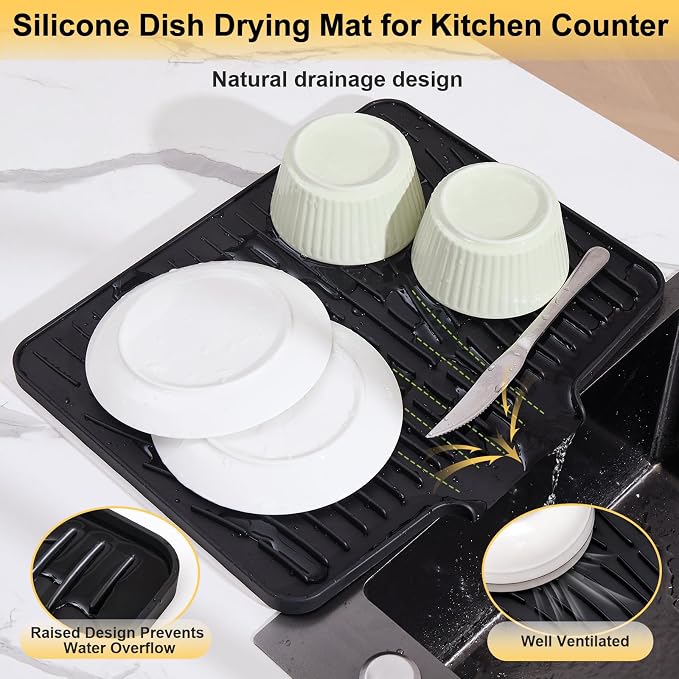 Silicone Dish Drying Mat for Kitchen Counter, Non-Slip Dish Drying Pad - Image 2