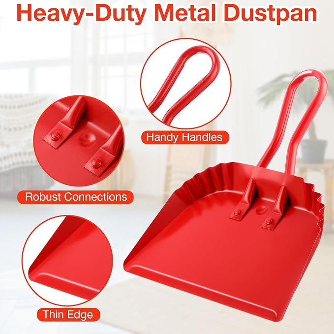 Mumufy 2-Pack Heavy Duty Stainless Steel Red Dustpan - Image 3