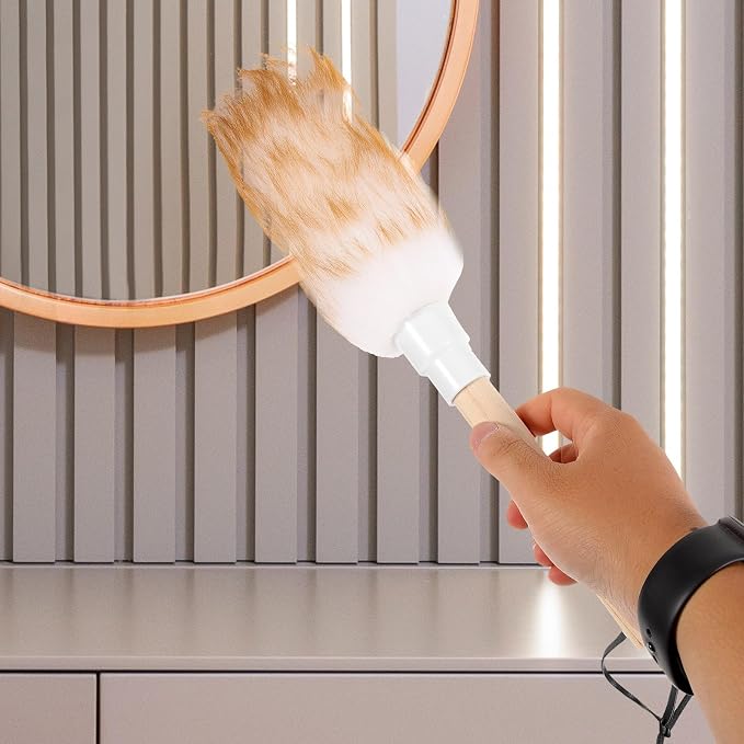 Lambswool Duster with Wooden Handle, Small White Fiber Duster - Image 3
