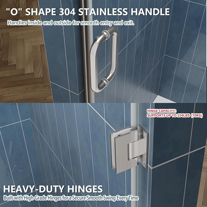 Framelss Hinged Shower Door, 3/8" Tempered Glass - Image 10