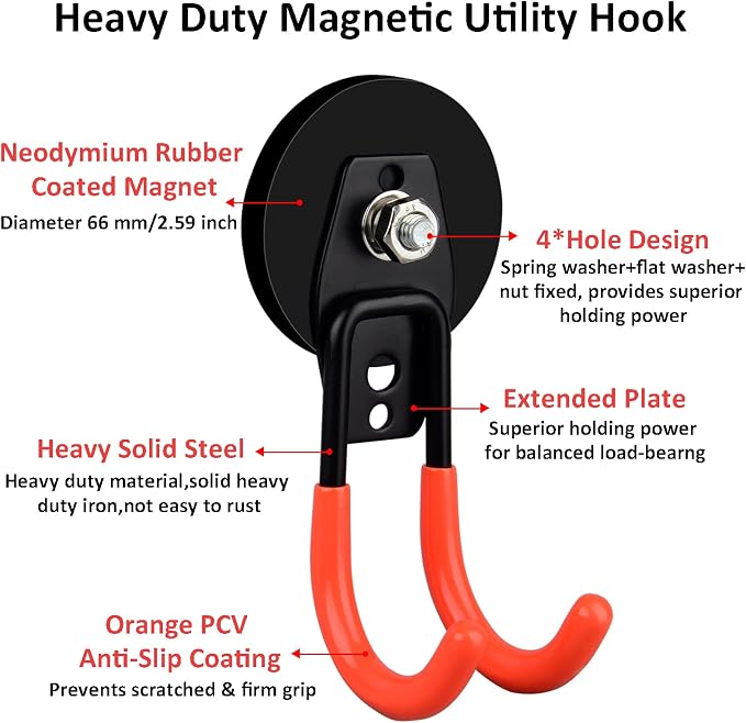 ULIBERMAGNET Garage Strong Magnetic Hooks, 2 Pack Heavy Duty Large J Hooks - Image 2