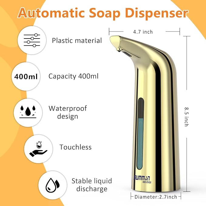 Automatic Liquid Soap Dispenser Touchless, 400ML Hand & Dish Countertop Gold - Image 2