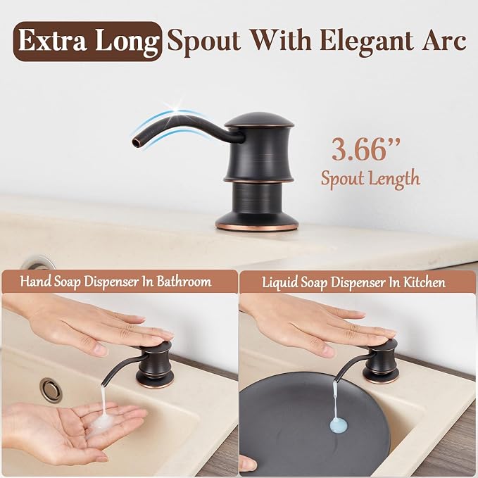 Built in Soap Dispenser for Kitchen Sink Countertop, Solid Brass Pump Head Long - Image 3