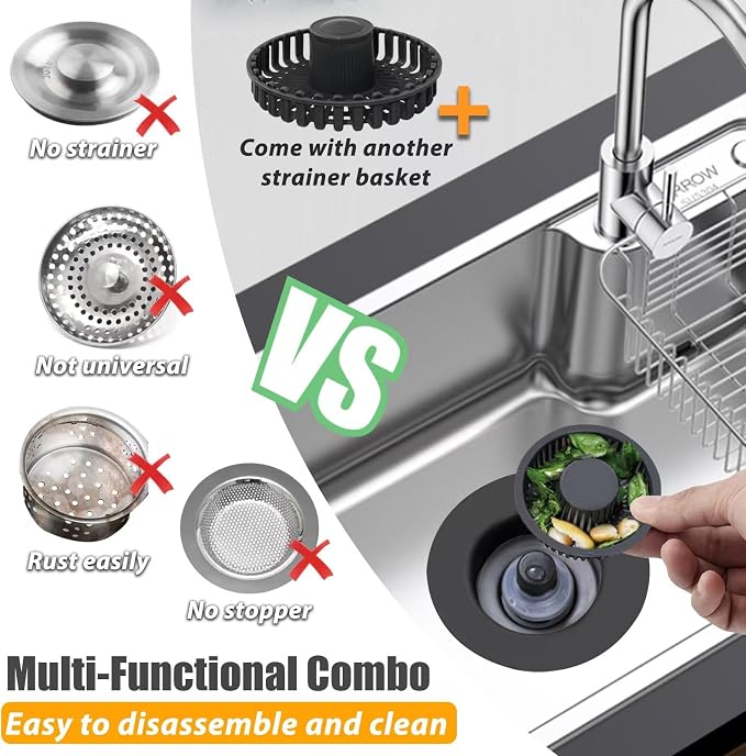 Kitchen Sink Drain Strainer, 3 in 1 Pop Up Kitchen Sink Stopper, - Image 2