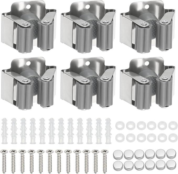 PATIKIL Broom and Mop Holder, 6 Pack Wall Mounted Stainless Steel Mop Hanger by PATIKIL