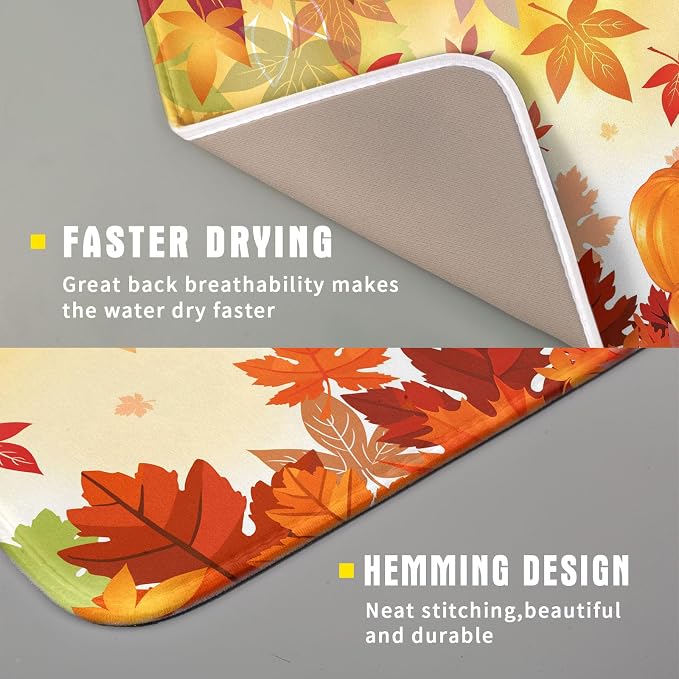 Autumn Fall Dish Drying Mat for Kitchen Counter Pumpkin Maple Leaves Drying Mat - Image 3
