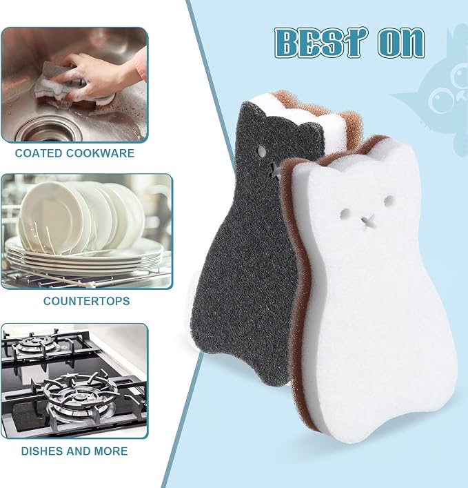 12 Pcs Cat Kitchen Sponges for Dishes Double Sided Cleaning Dish Scrub Sponge - Image 5