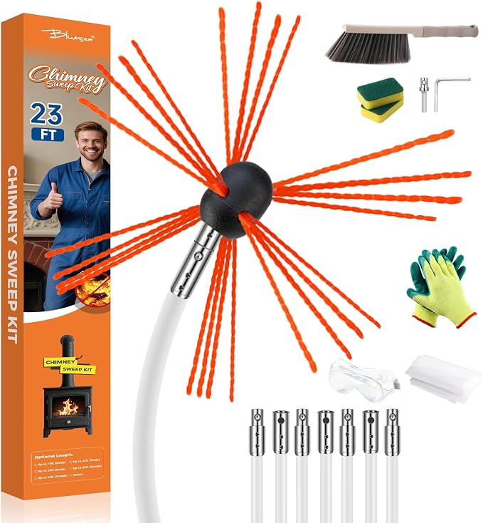 Bluesea 23 Feet Chimney Sweep Kit, Ergonomic Chimney Cleaning Kit, Extends Up by Bluesea