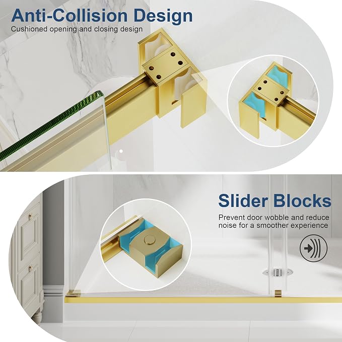 Frameless Double Sliding Shower Doors, 55-60" W x 76" H Shower Glass Door - Image 8