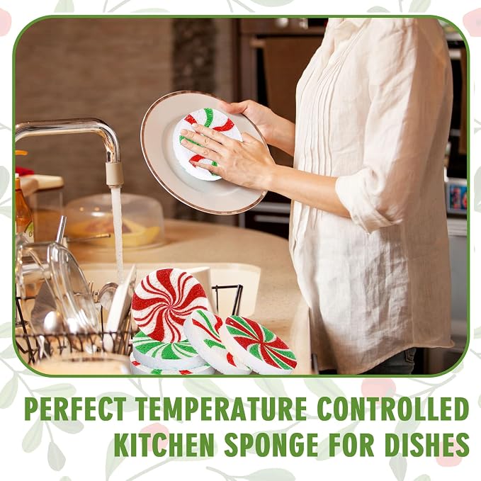 Whaline 8Pcs Christmas Candy Kitchen Sponges Red Green Xmas Candy Water - Image 6