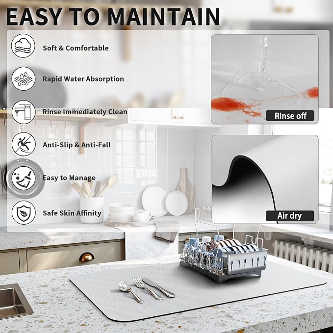 Dish Drying Mat for Kitchen Counter, Heat Resistant Drainer Mats - Image 4