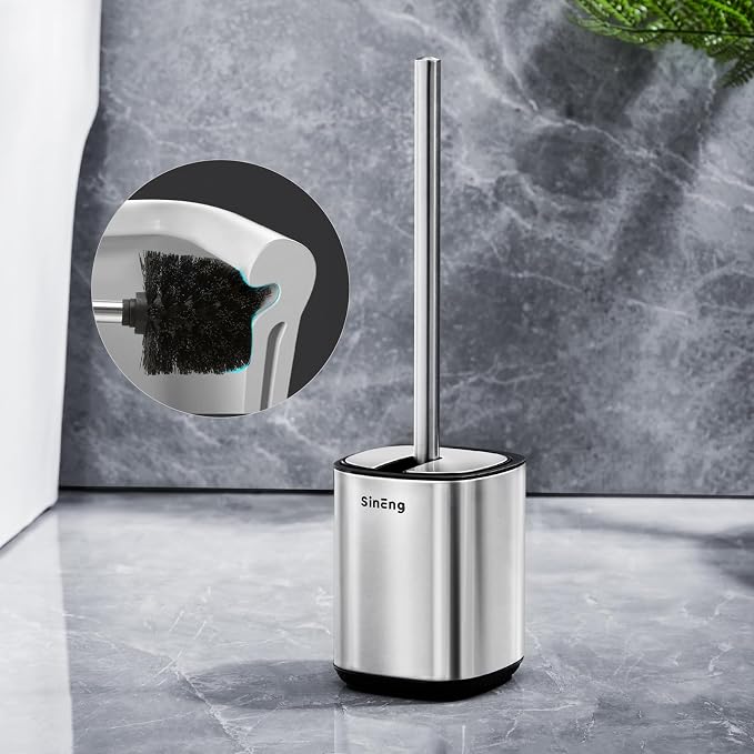 Toilet Brush Holder Set Toilet Bowl Brush Stainless Steel Automatic Open lid - Image 6