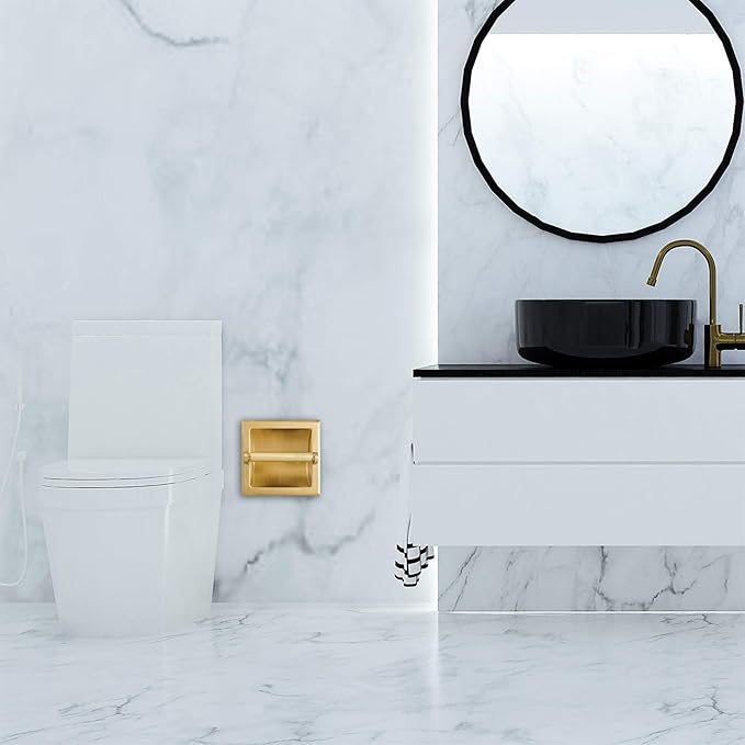 SENTO Recessed Gold Toilet Paper Holder, Wall Mounted Heavy Duty Metal Toilet - Image 6